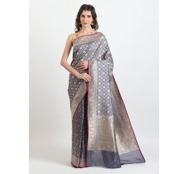 The Weavers Shop By Raavi Brocade Pure Katan Silk Handloom Banarasi Saree With Unstitched Blouse